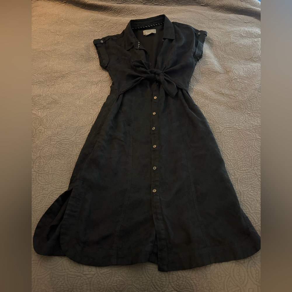 Anthropologie Black Midi Dress with Button Detail